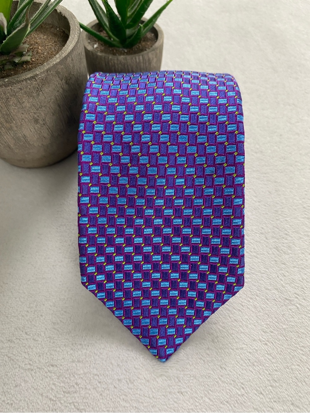 Ted Baker London Silk Neck Tie | Geometric Pattern | Blue/Purple/Green